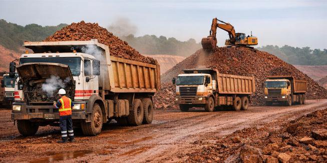 Camions et engins S3G sur site minier